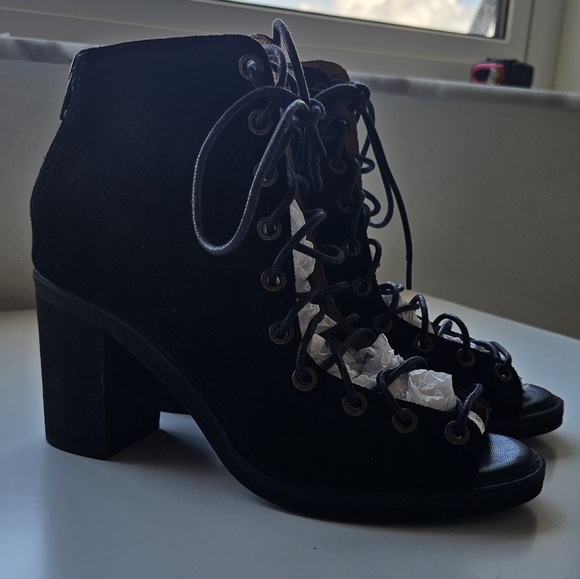 Jeffrey Campbell Cors Black Open Toe Lace Up Booties - Picture 2 of 9